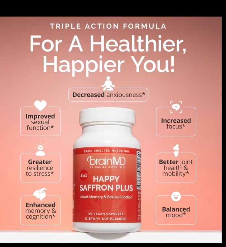 brainMD Happy Saffron Plus Saffron Supplement 90 Vegan Capsules 30mg