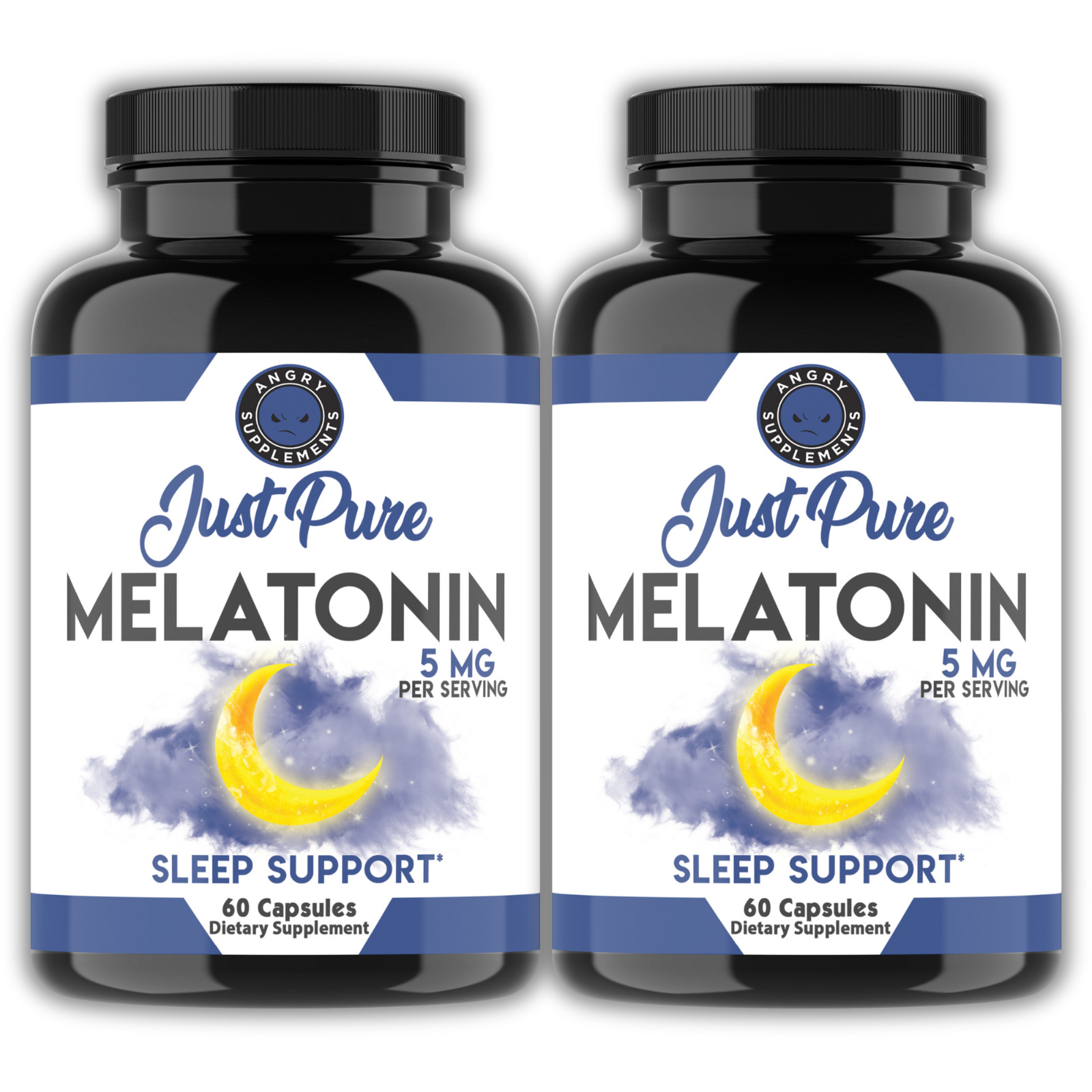 Angry Supplements Just Pure Melatonin 5mg, 120 Capsules Natural Sleep Aid Pills