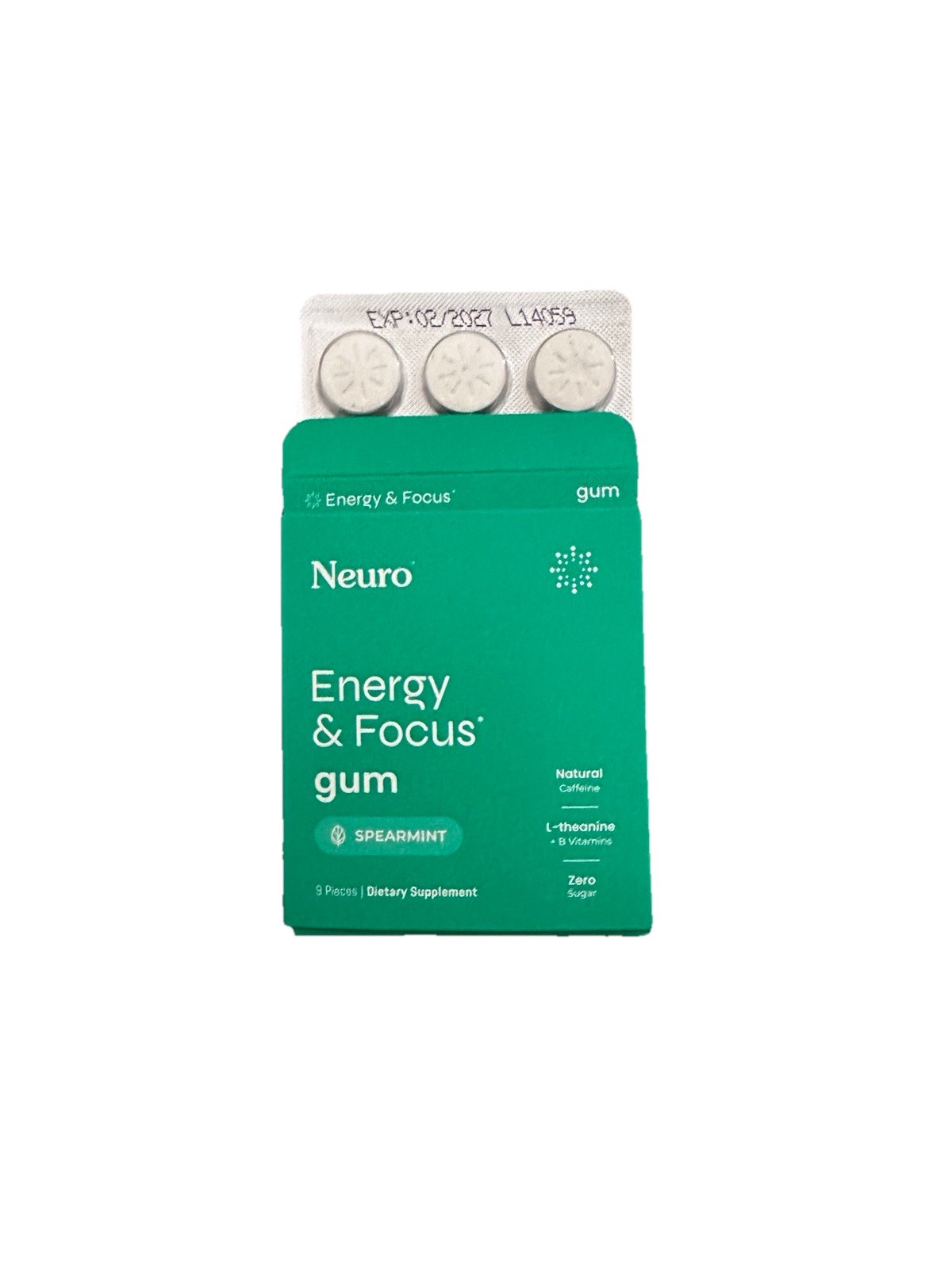 Neuro Gum L-theanine B-12 Nootropics Caffeine 2 pack 18 pcs New Spearmint Flavor