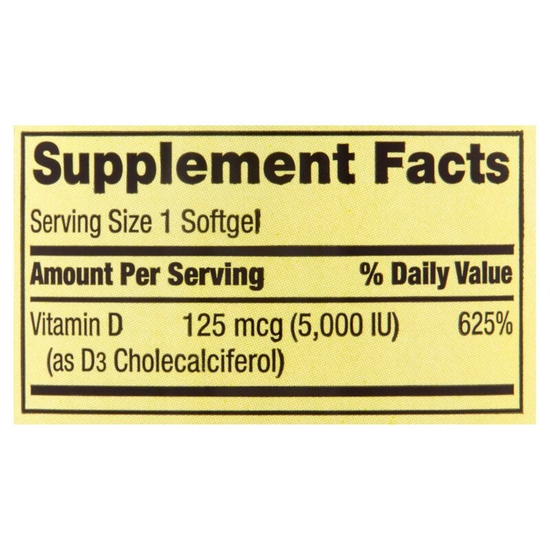 Spring Valley Vitamin D3 Softgels, 125 mcg per Softgel, 5,000 IU, 400 Count