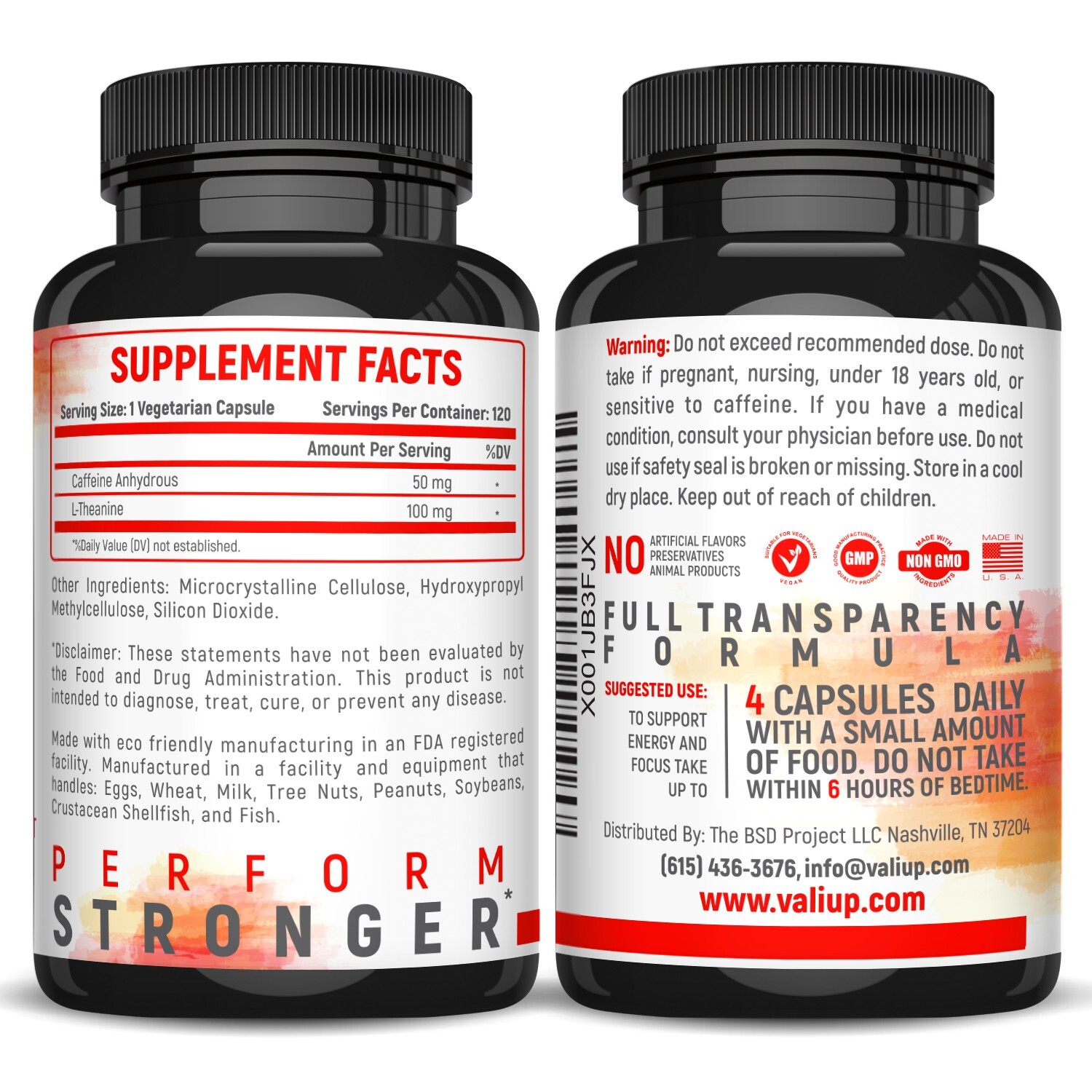 VALI Caffeine & L-Theanine Smooth Focused Energy Supplement, 120 Veg Caps