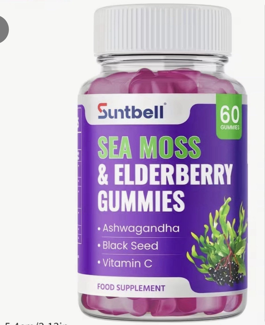 Suntbell Sea Moss & Elderberry Gummies w/ Vitamin C, Grape, 60 Ct