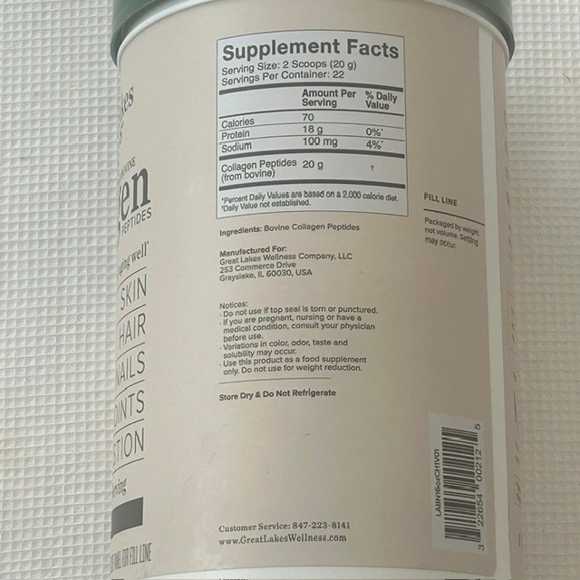Great Lakes Wellness Collagen Peptides Powder 16 oz/22 Servings BB 2030 NEW