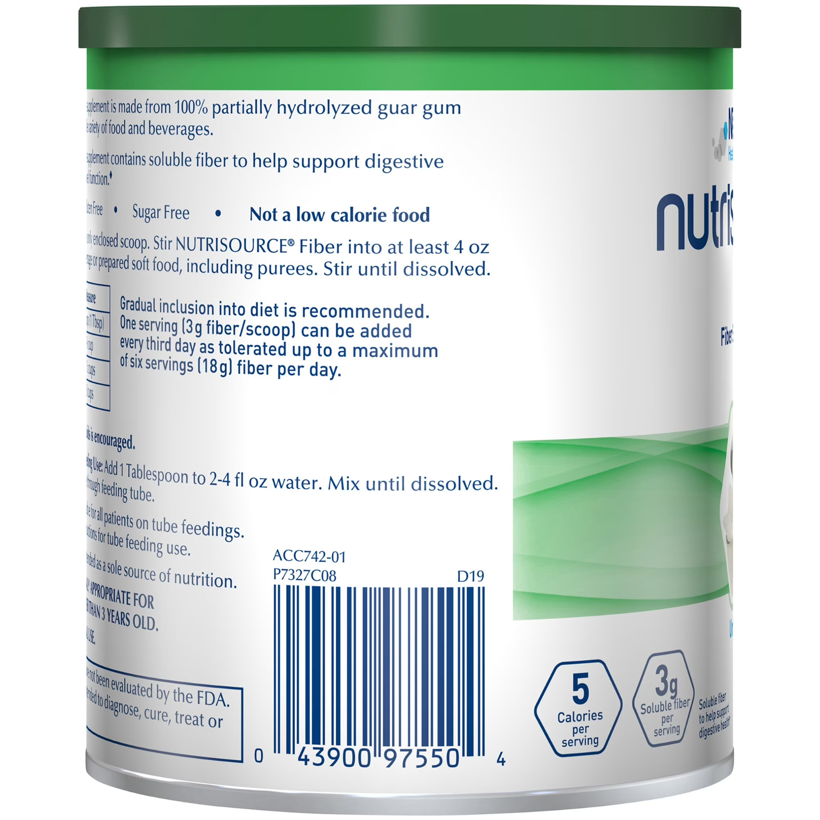 4x Nestle Nutrisource Fiber Supplement Unflavored 7.2 Oz. Canister