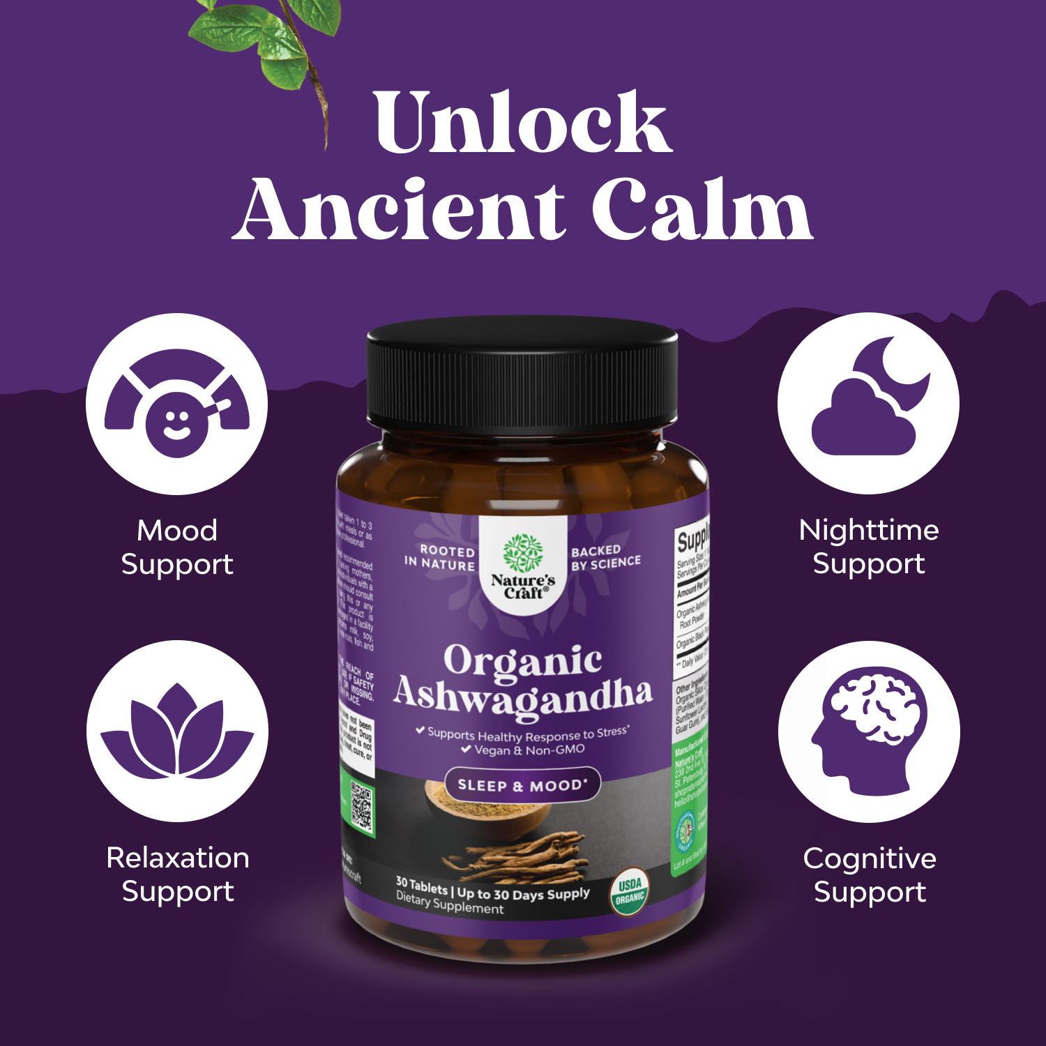 Natures Craft High Strength Organic Ashwagandha Supplements – Calm Mood Support