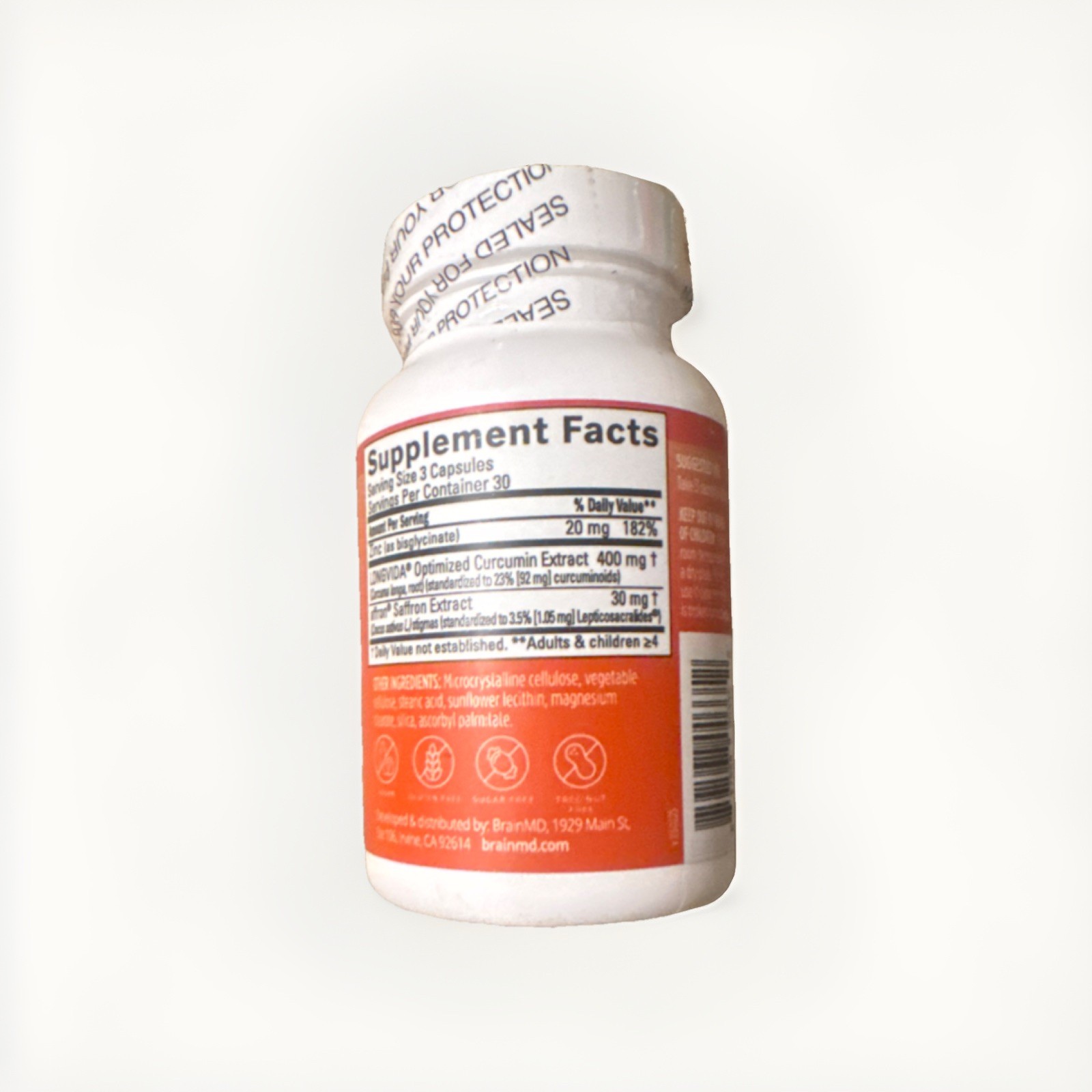 BrainMD Happy Saffron Plus Mood Memory Support Vegan 90 Capsules Zinc Curcumin
