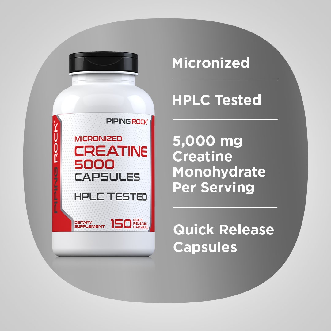 Creatine Monohydrate Capsules | 5g Pills | Micronized | Non-GMO | by Piping Rock