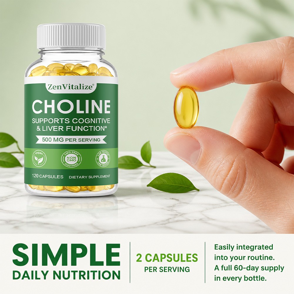 500mg Choline Capsules For Mental Focus & Healthy Liver Function,30/60/120 CT
