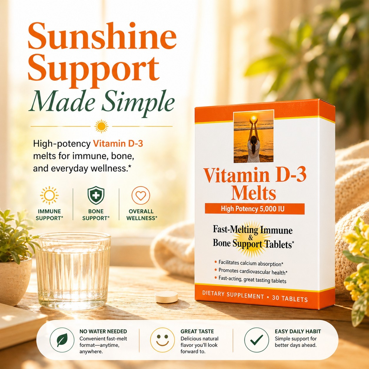 Dr. Newton’s Naturals Vitamin D3 Fast-Melting Tablets 30 Tablets Made in USA