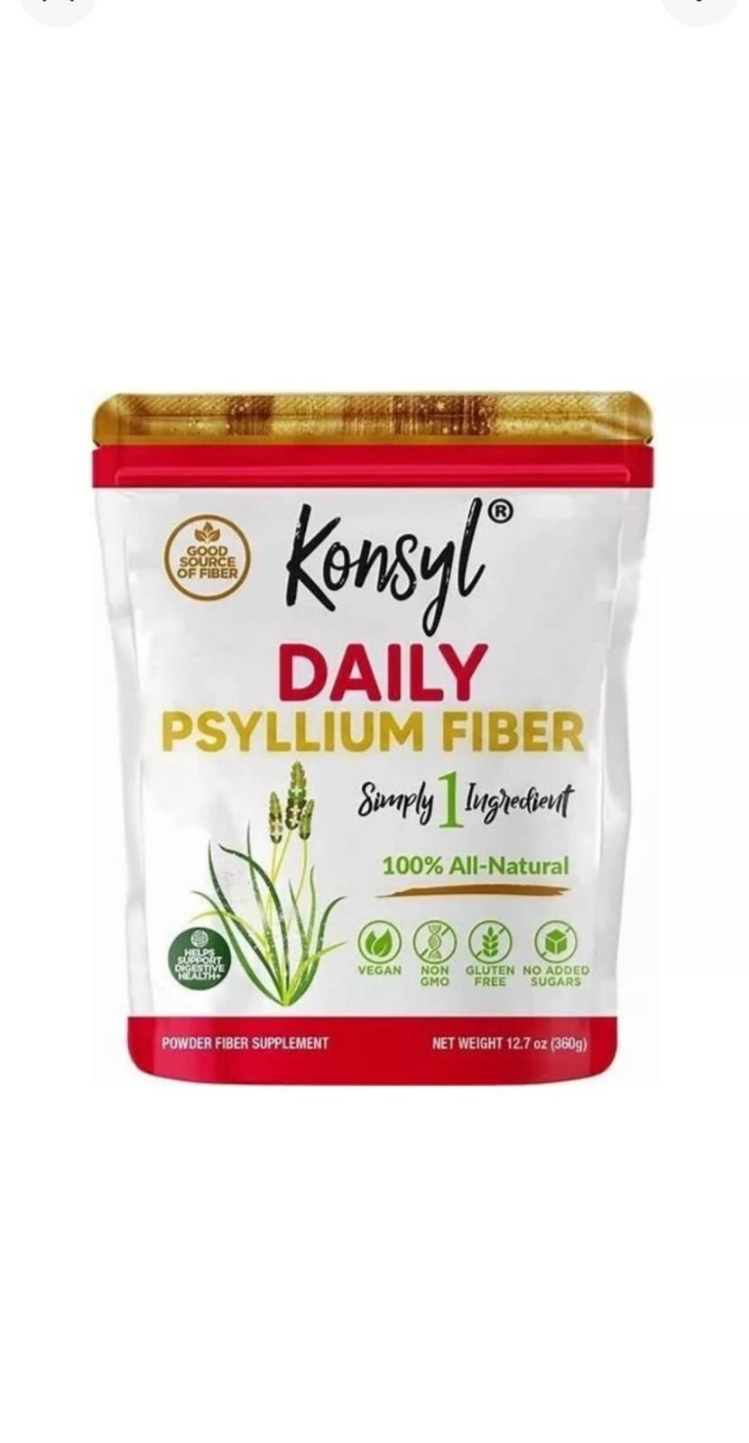 Konsyl Daily Psyllium Fiber 12.7oz/360g Gusset Bag Gluten Free , Ex:7/25 Pack 2
