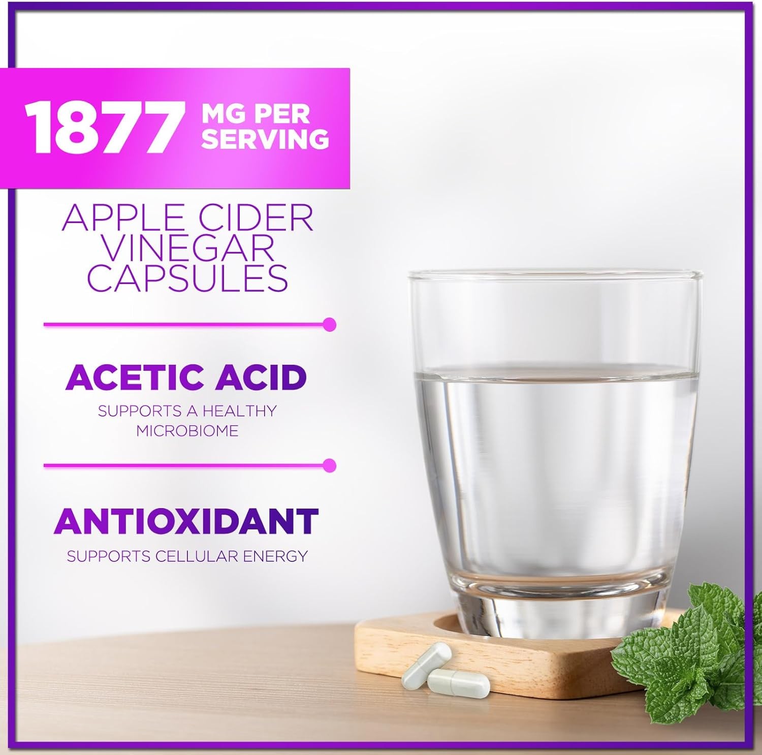 Apple Cider Vinegar 1877 mg Extra Strength ACV Pills with Vitamin D3 60 Capsules