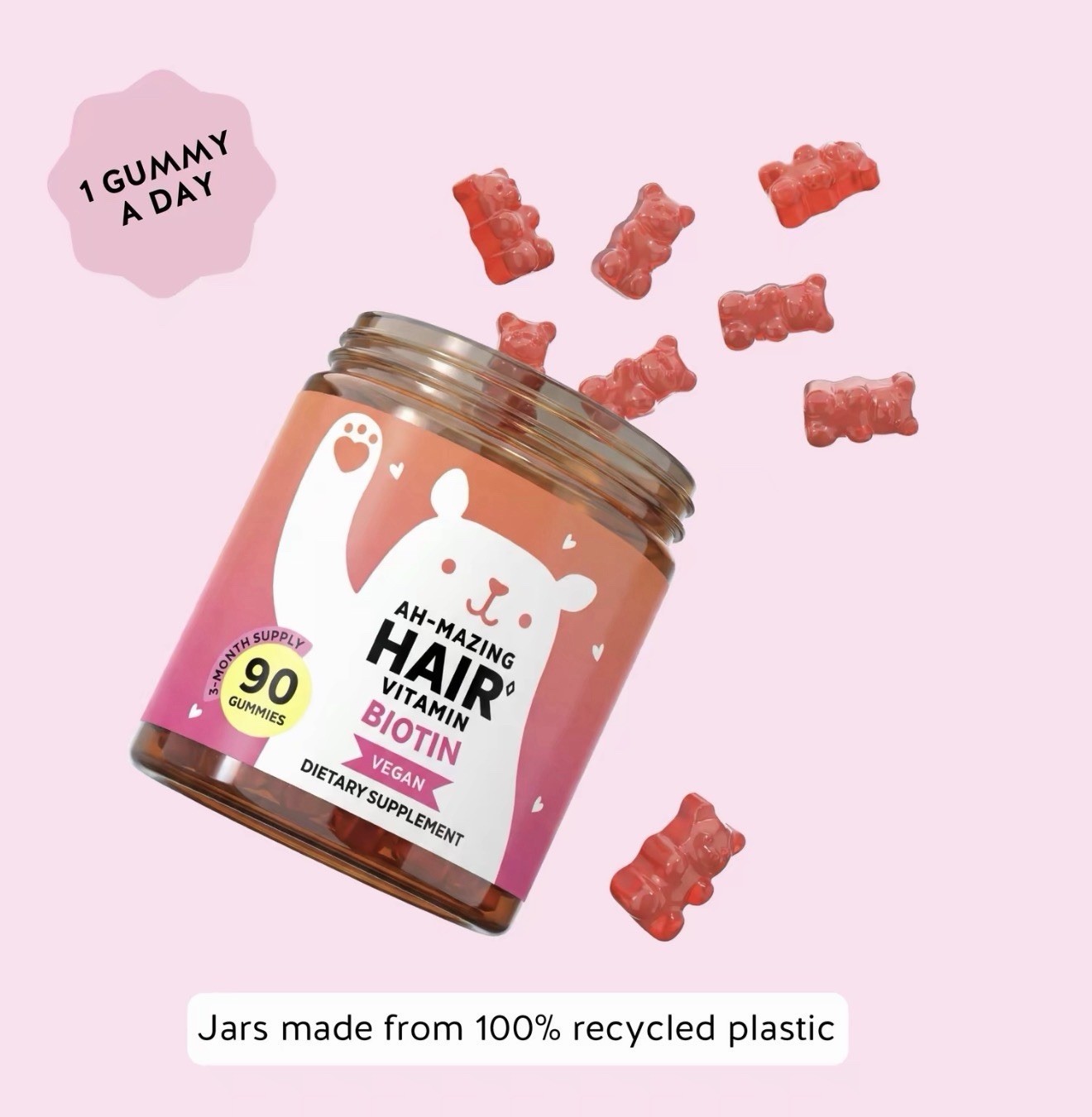 Bears with Benefits Biotin Gummies 5000mcg Hair Skin Nails Vegan 30 Count Supply