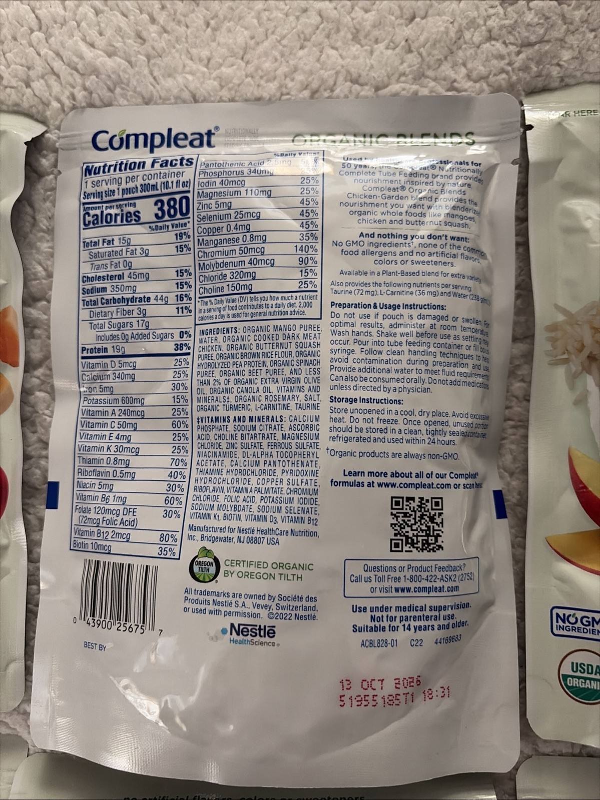24 Compleat Pediatric Organic Blends Tube Feeding Chicken-Garden 10.1 oz sealed