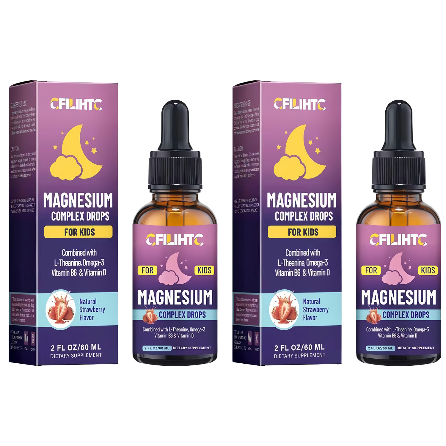 2 Pack Kids Magnesium Glycinate Liquid Drops Sleep & Calm Support Strawberry