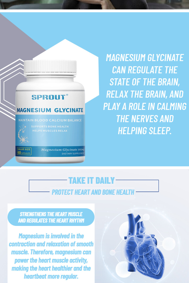 Magnesium Glycinate 105mg – 60 Capsules For Sleep, Stress Relief Support Bone