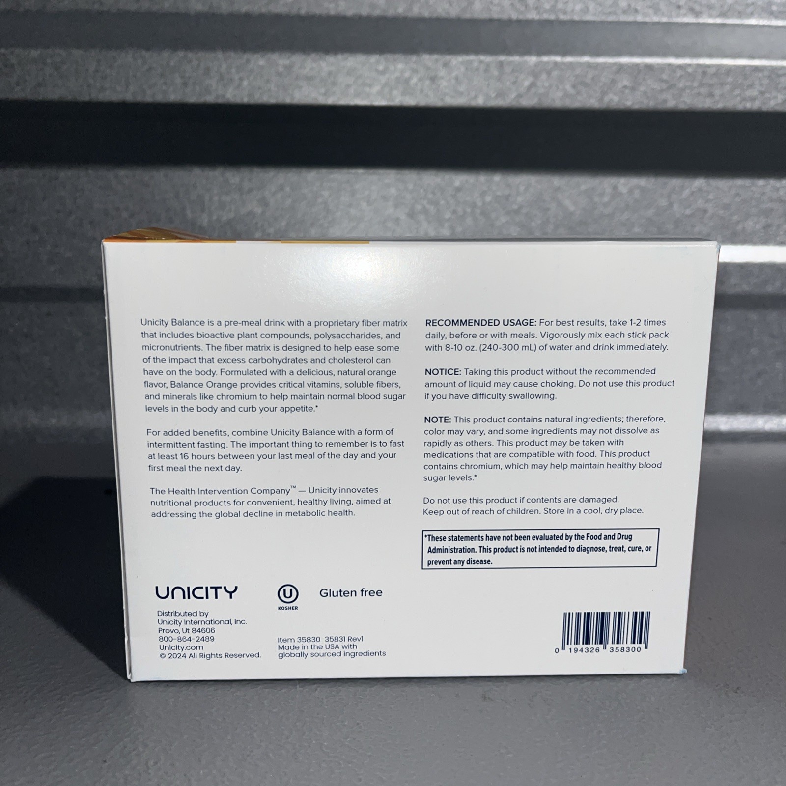 Unicity Balance Dietary Supplement NATURAL ORANGE, 30 Stick Packs Exp 10/27