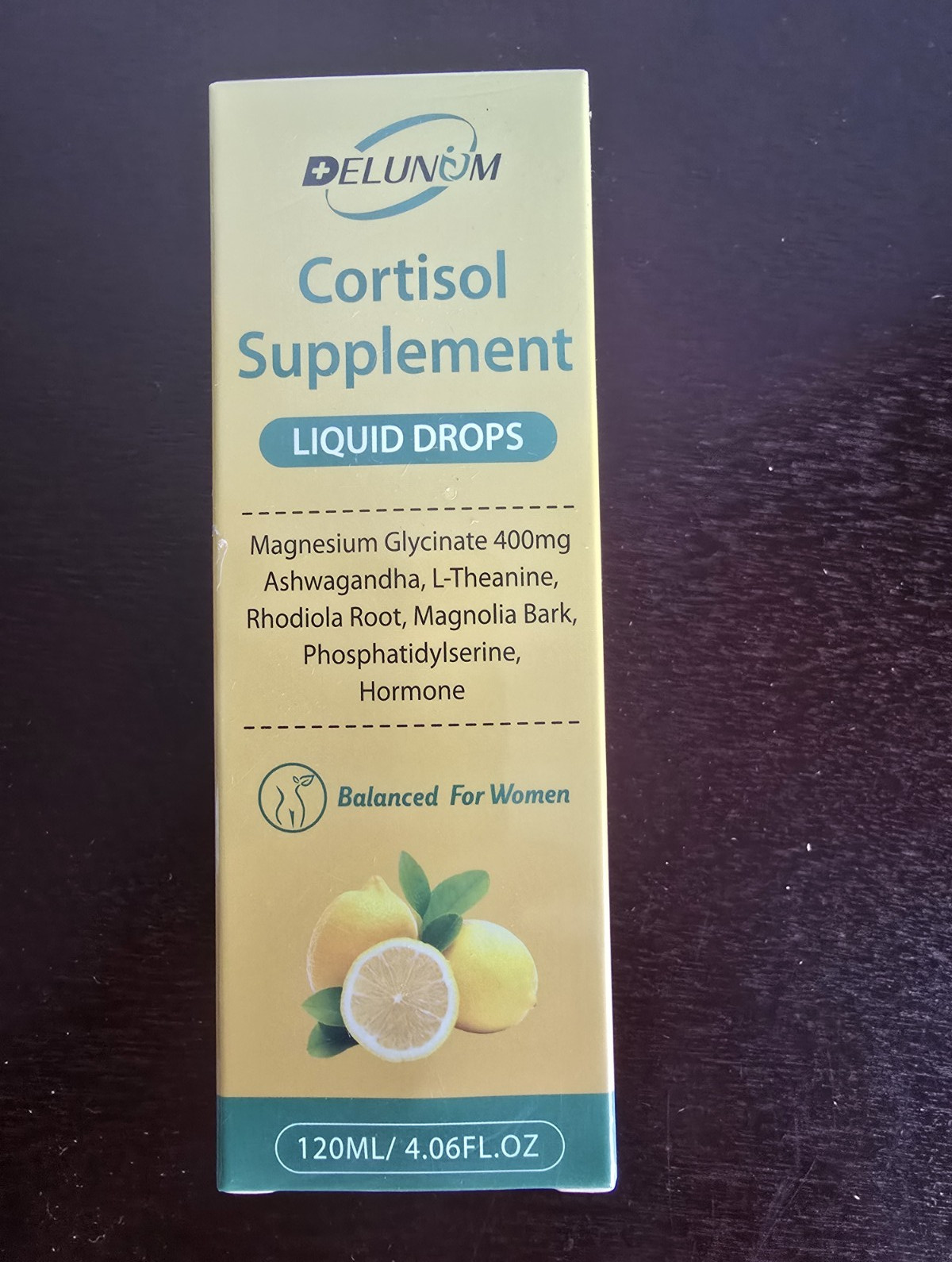 ELUNUM Cortisol Supplement Liquid Drops Lemon 120mL Adrenal Support Ashwagandha