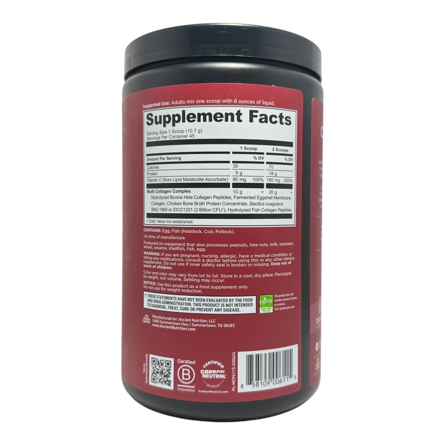 *Ancient Nutrition Multi Collagen Protein Whole Food Dietary Supplement 16oz.