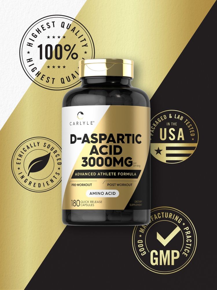 D Aspartic Acid Capsules | 3000mg | 180 Count | DAA | Non-GMO | by Carlyle