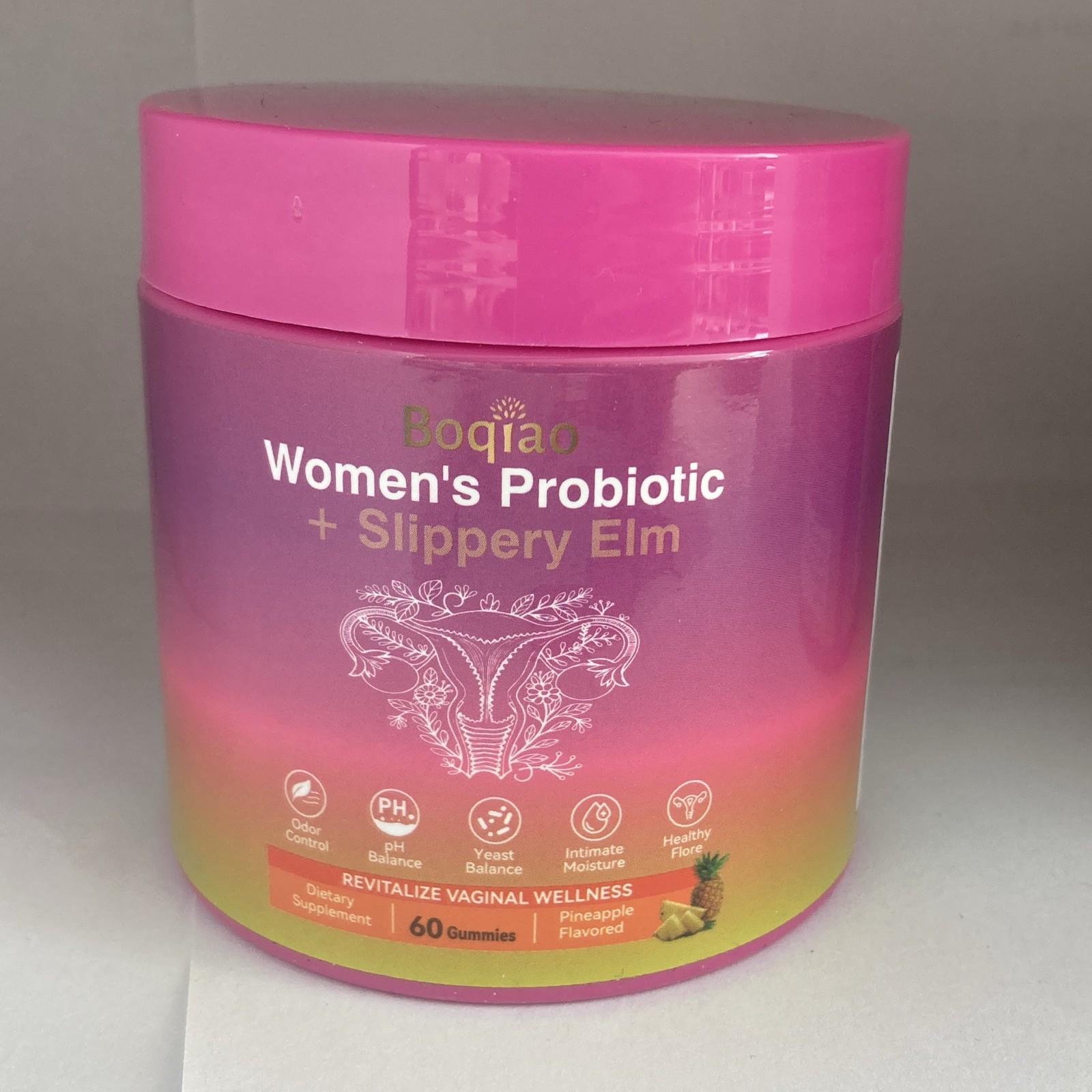 Boqiao Probiotic + Slippery Elm Women’s Health Gummies Pineapple, 60 Count