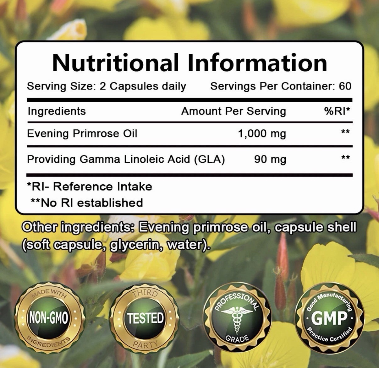 Bunkell Evening Primrose Oil Softgels Non-GMO 1000mg 120 Count