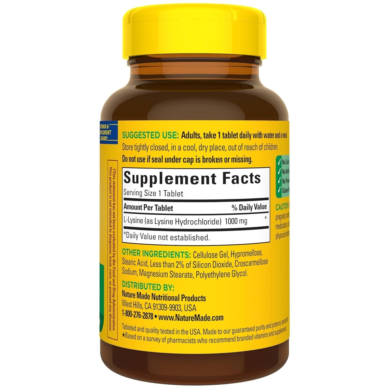 Nature Made L-Lysine 1000 mg Tablets, 60 Count, Gluten Free