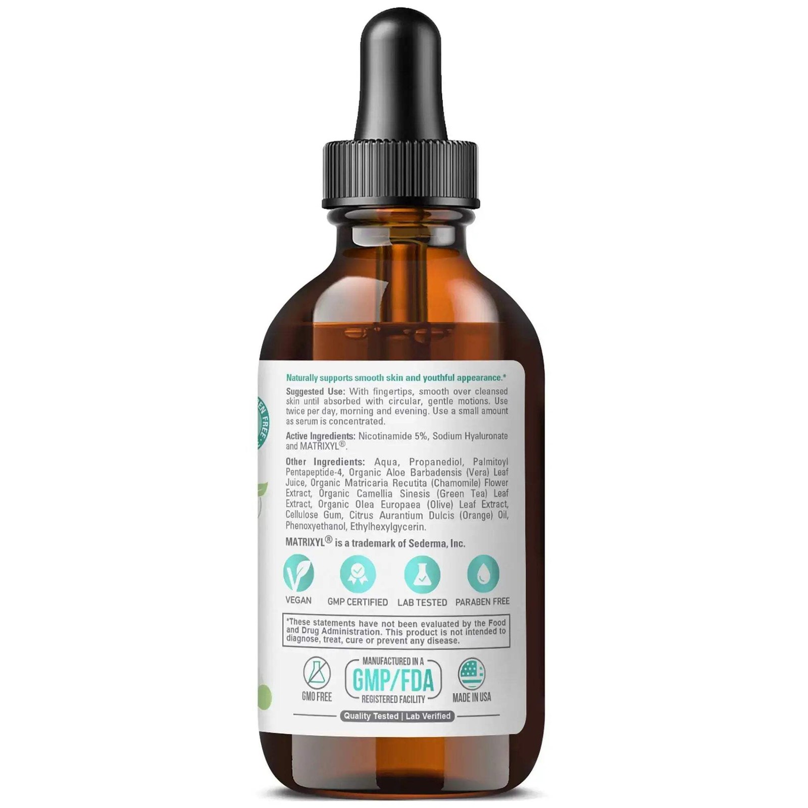 Nicotinamide Age-Defying Liquid Serum 2 oz Hyaluronic Acid Matrixyl Skin Support