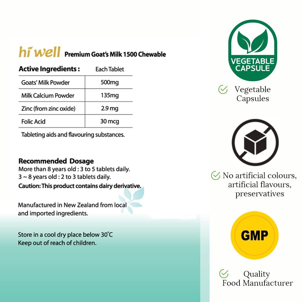 Hi Well New Zealand Premium Goat’s Milk 1500 Strawberry flavour 300Tablets