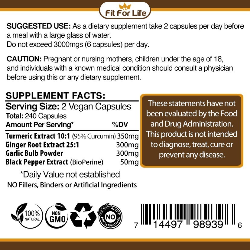 240 X STRONGEST PILLS TURMERIC GARLIC GINGER BIOPERINE CURCUMIN TUMERIC CAPSULES