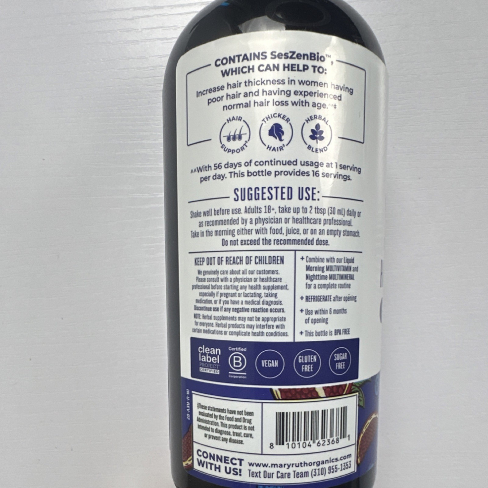 MaryRuth’s Daily Liquid Hair Support Vegan Gluten-Free Blueberry Pom 16oz