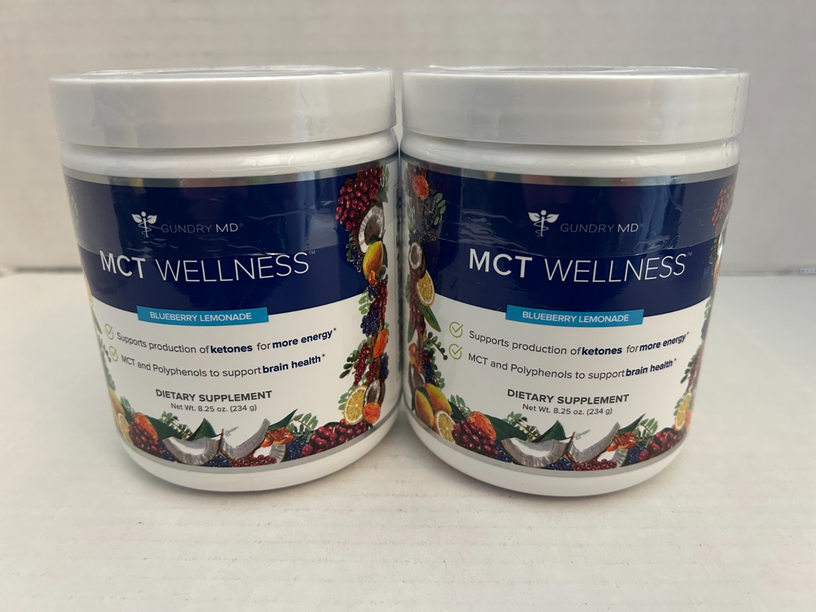 2 Pack GUNDRY MD MCT WELLNESS BLUEBERRY LEMONADE NET WEIGHT 8.25 OZ (234g)