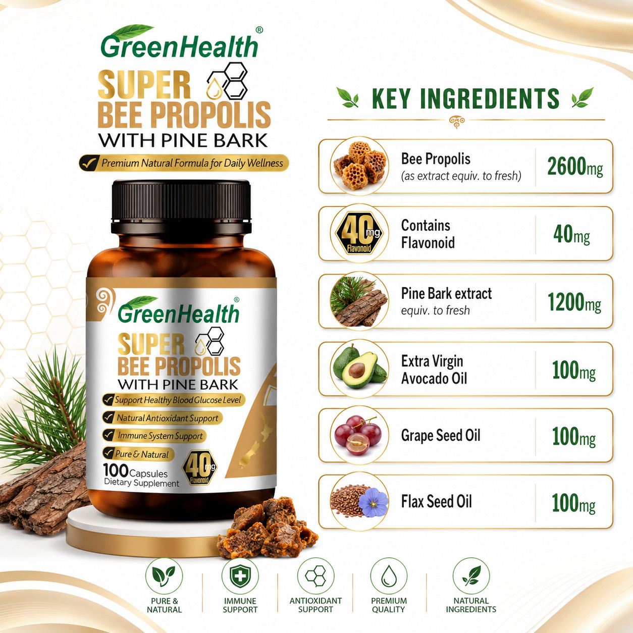 New Zealand Bee Propolis 2600mg x 100 Capsules