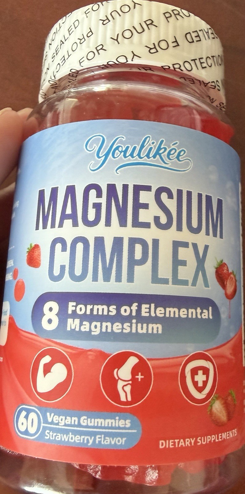 Youlikee Magnesium Complex 400mg Gummies Strawberry 60ct Vegan Sugar-Free