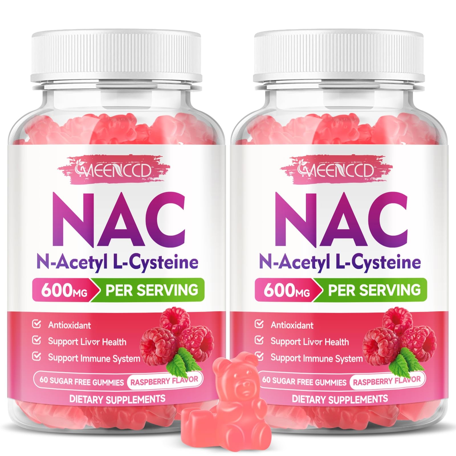 MEENCCD 2 Pack NAC Gummies, N Acetyl Cysteine 600mg 60 Count (Pack of 2)