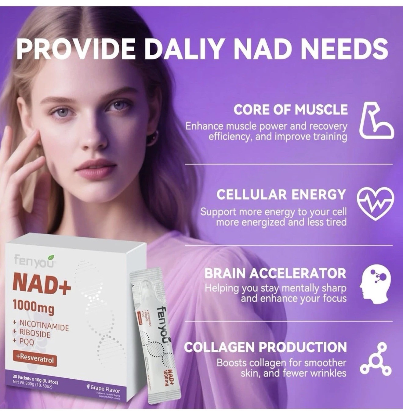 NAD Supplements with PQQ Quercetin NAD Nicotinamide Riboside and Resveratrol 30