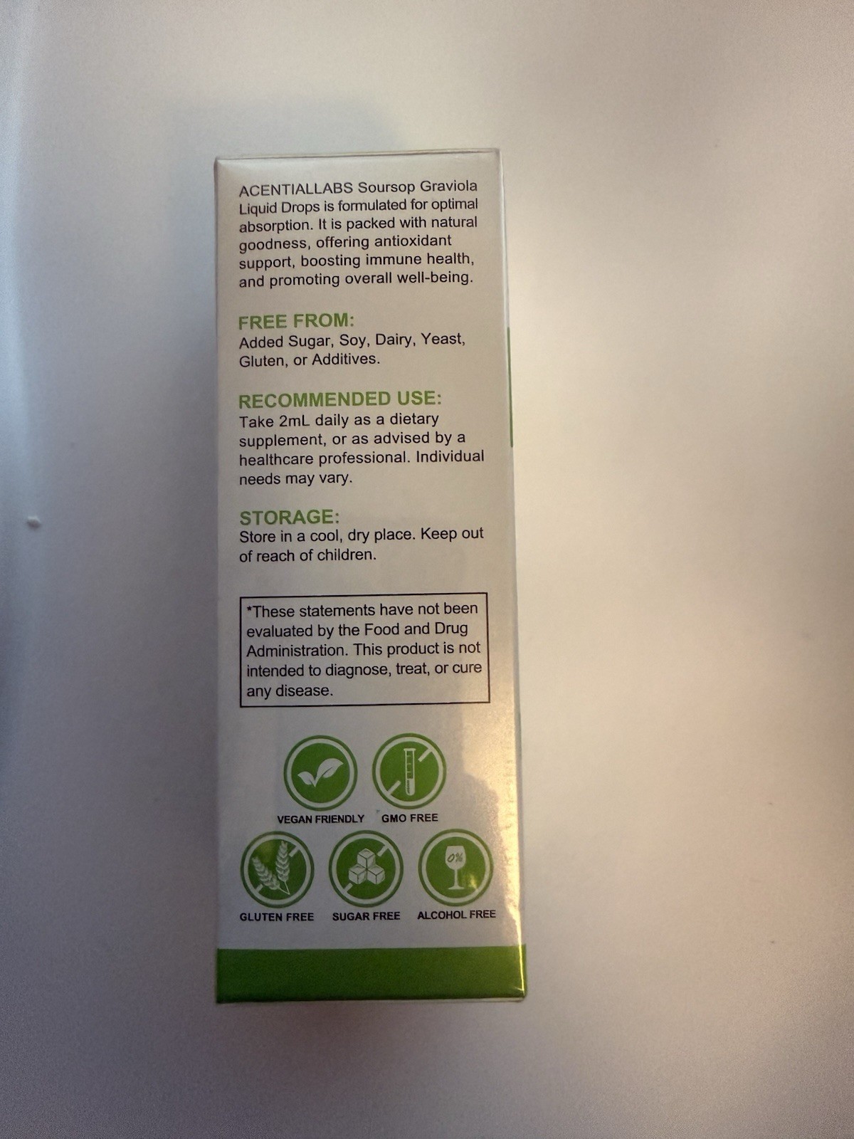Acentialabs Soursop Graviola Liquid Drops w/ Vitamin C 2 fl oz Vegan