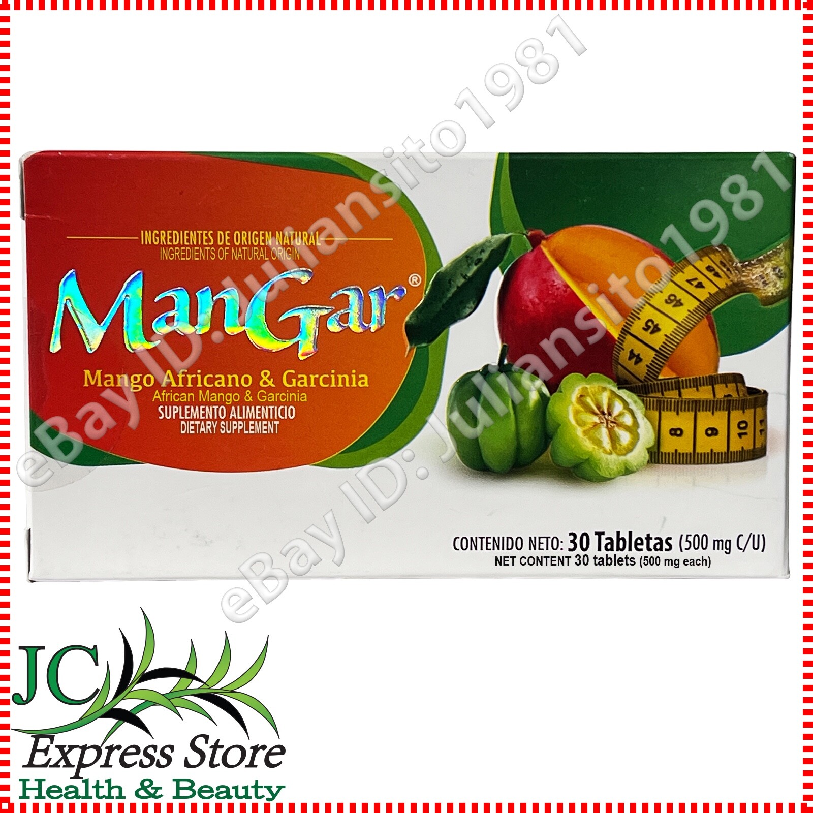 MANGAR 30 TABLETAS 500 MG MANGO AFRICANO & GARCINIA GAMBOGIA