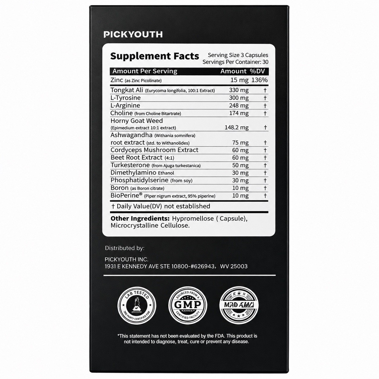 PICKYOUTH Synergy-T Men’s Vitality Supplement Testosterone Booster 90 Caps