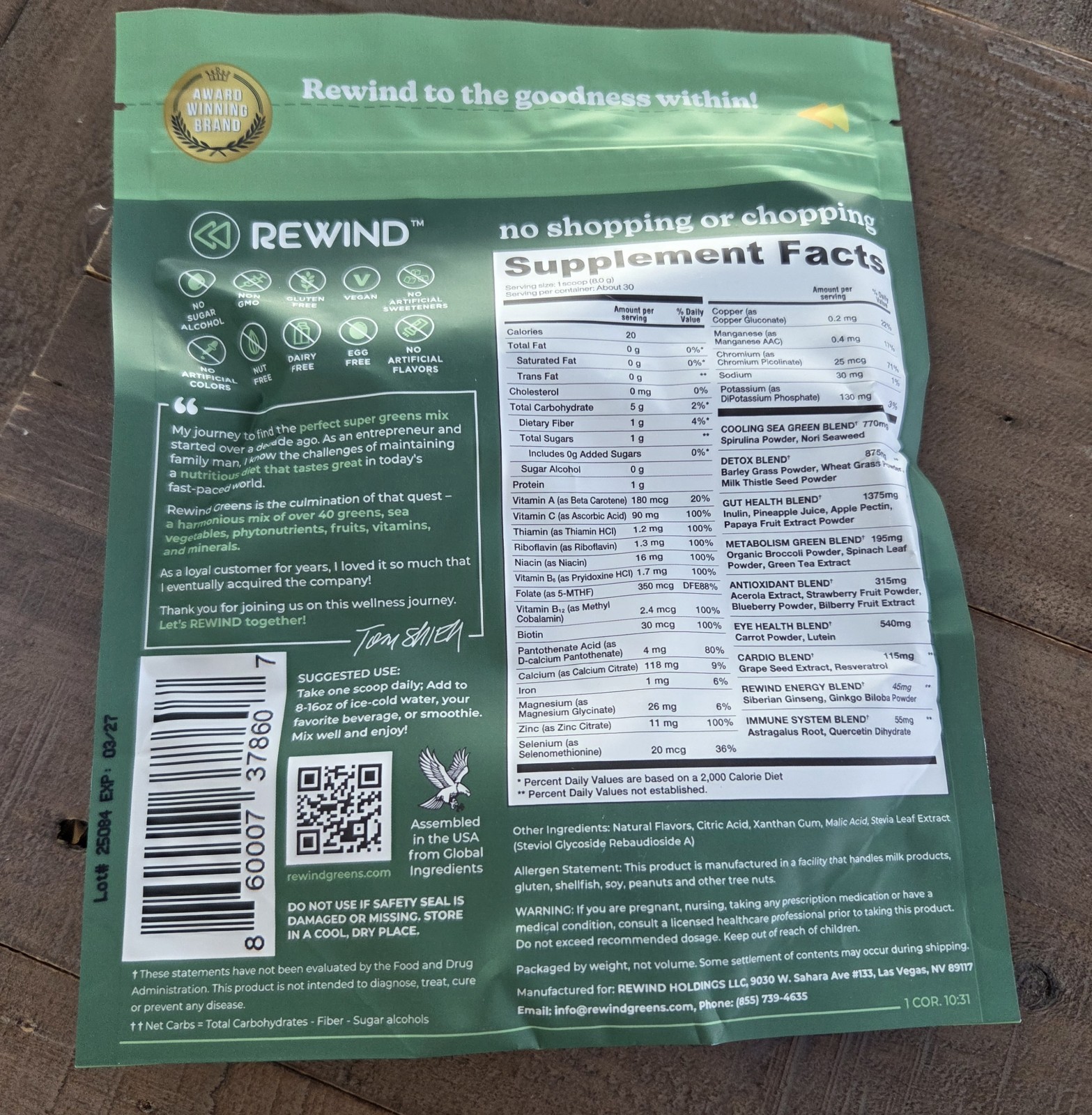 Rewind Super Greens Powder 40+ Superfoods Detox Antioxida,Pineapple Dream Flavor