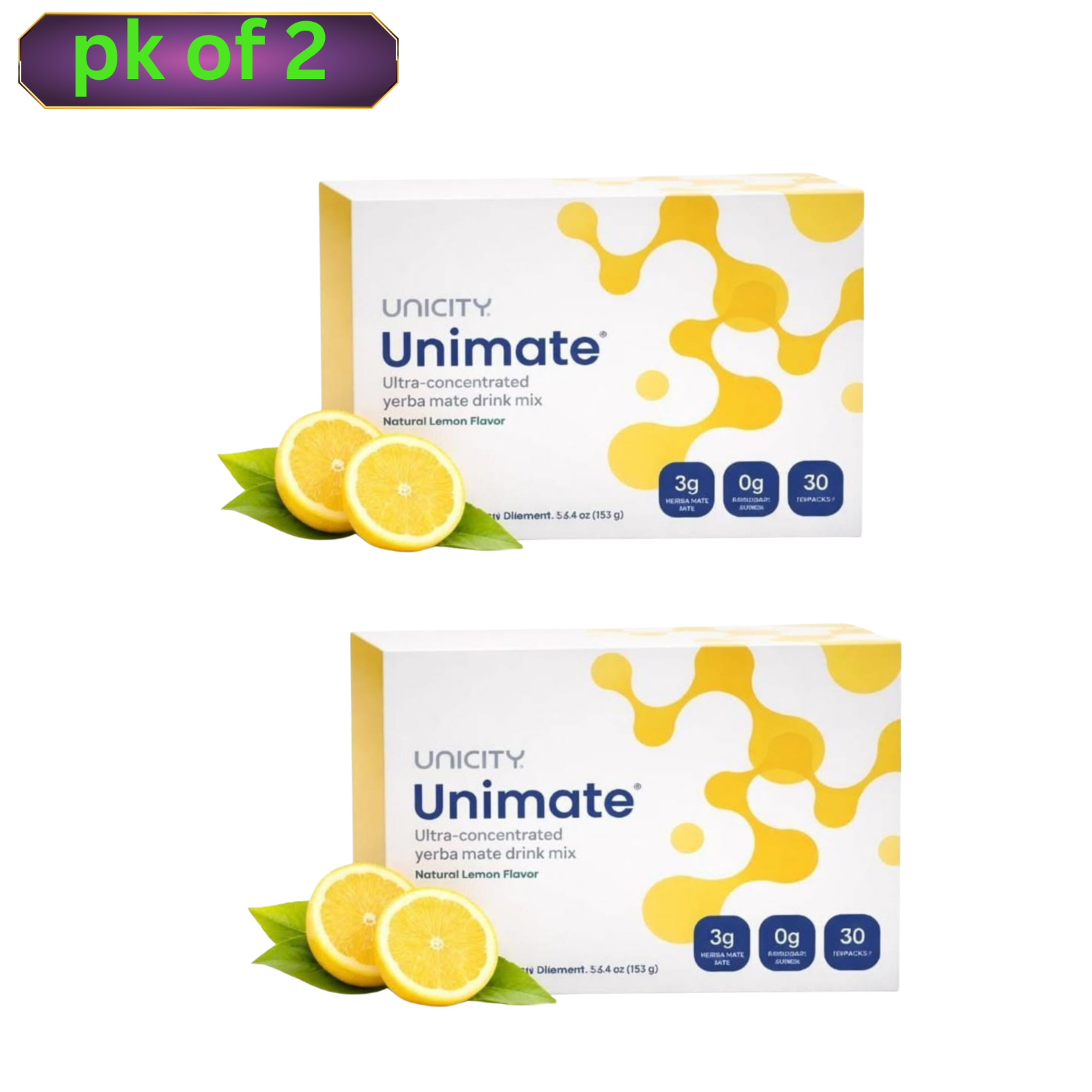 Unicity Unimate Lemon Drink Mix Pack of 2 | Yerba Mate Energy 60 Sticks