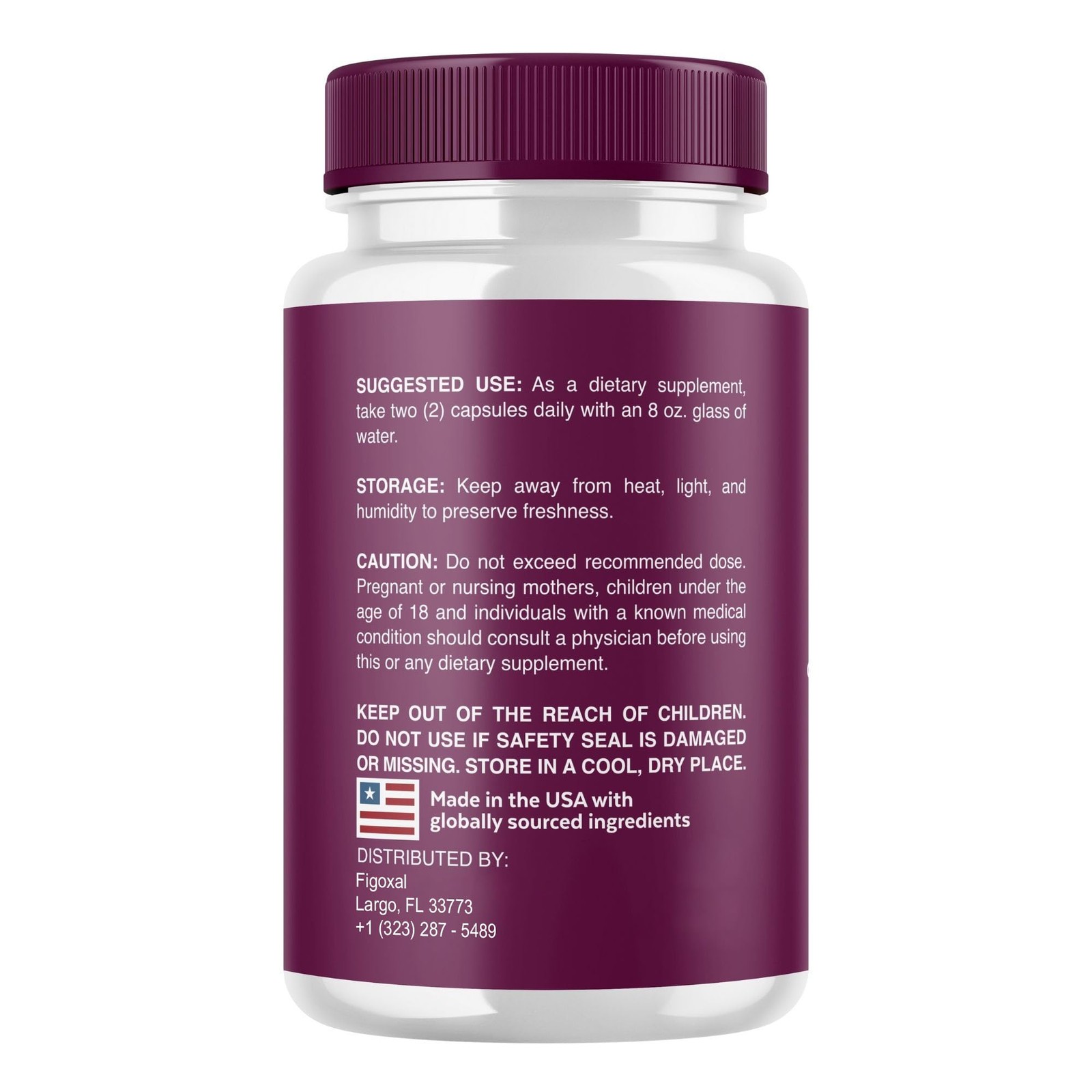 Figoxal Digestive Health Balance Supplement Capsules Gut Support 5 Pack 300Ct