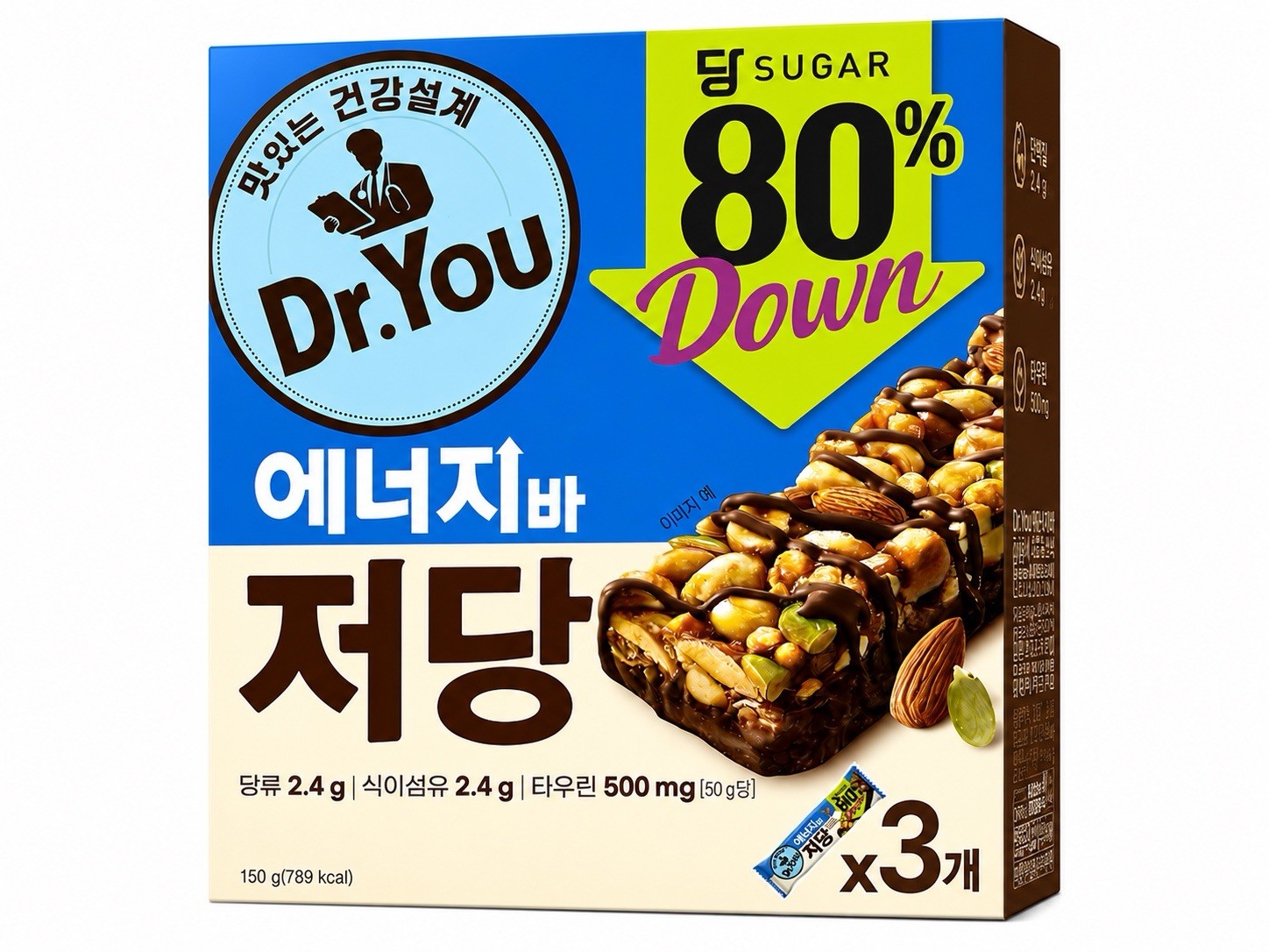 Dr.You Low Sugar Protein Energy Bar Chocolate Nut Snack 3 Bars Korean