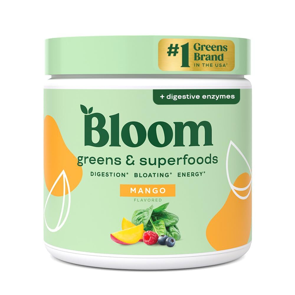 Bloom Greens Superfoods Powder 30 Servings Mango Flavor Gut Health Energy Boost