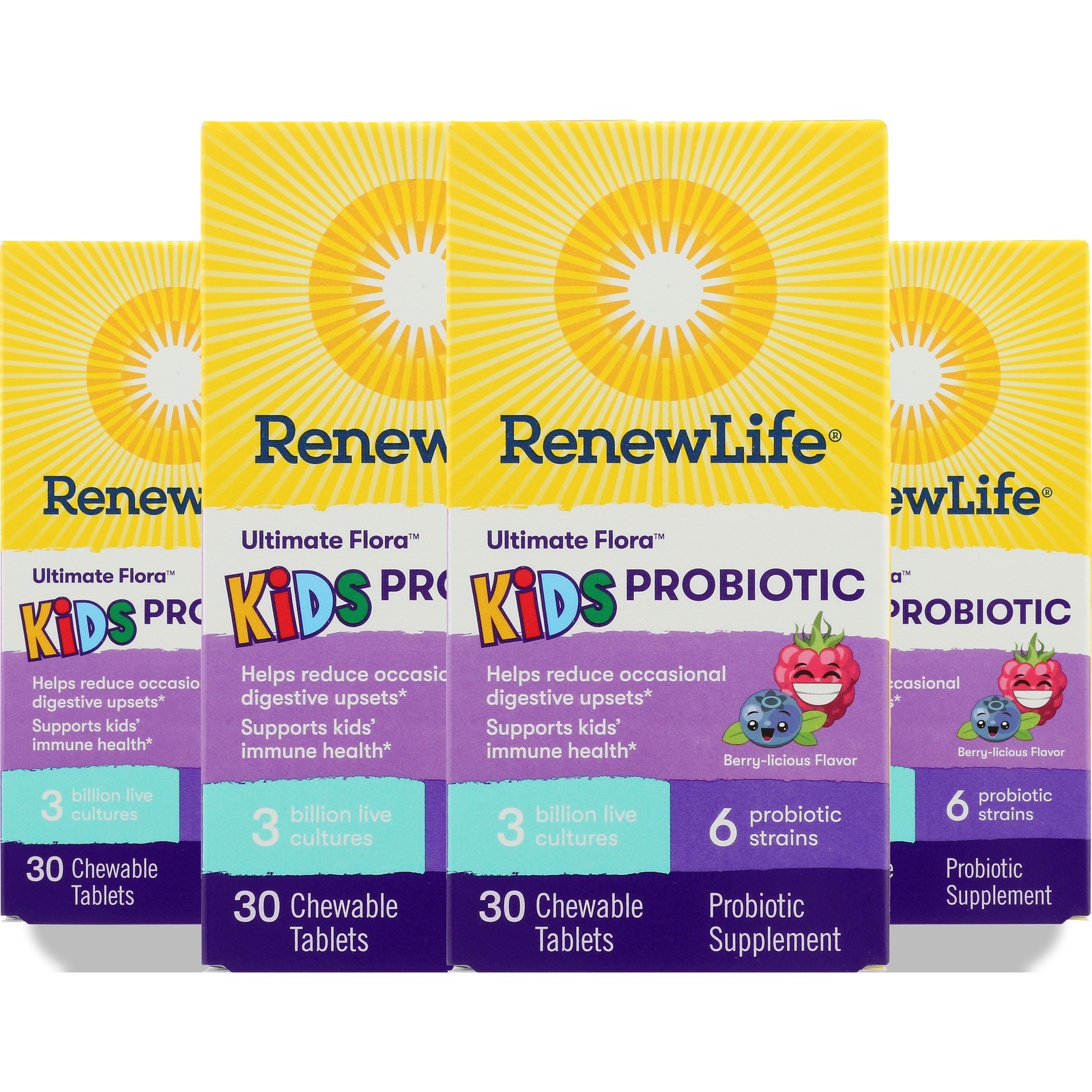 Renew Life Kids Chewable Probiotic 30 Tablets Supplement 4 Pack