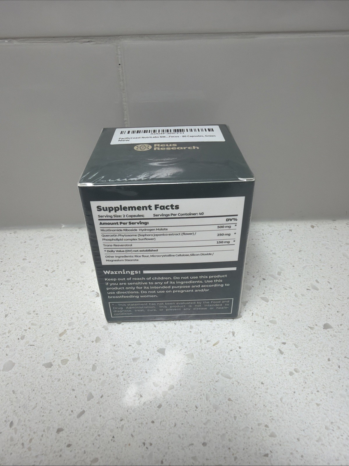 Reus Research NAD+ Nicotinamide Riboside 900 mg + Resveratrol, 80 Caps SEALED
