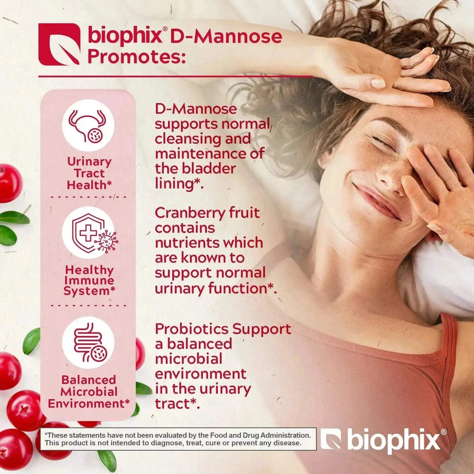 Biophix D-Mannose Plus Cranberry and Probiotics 1000 mg 120 Vcaps 2 Pack