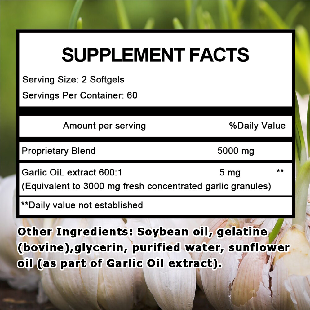 Garlic Fresh Extract 5000 mg Cholesterol Health supp Antioxidant Pills gel