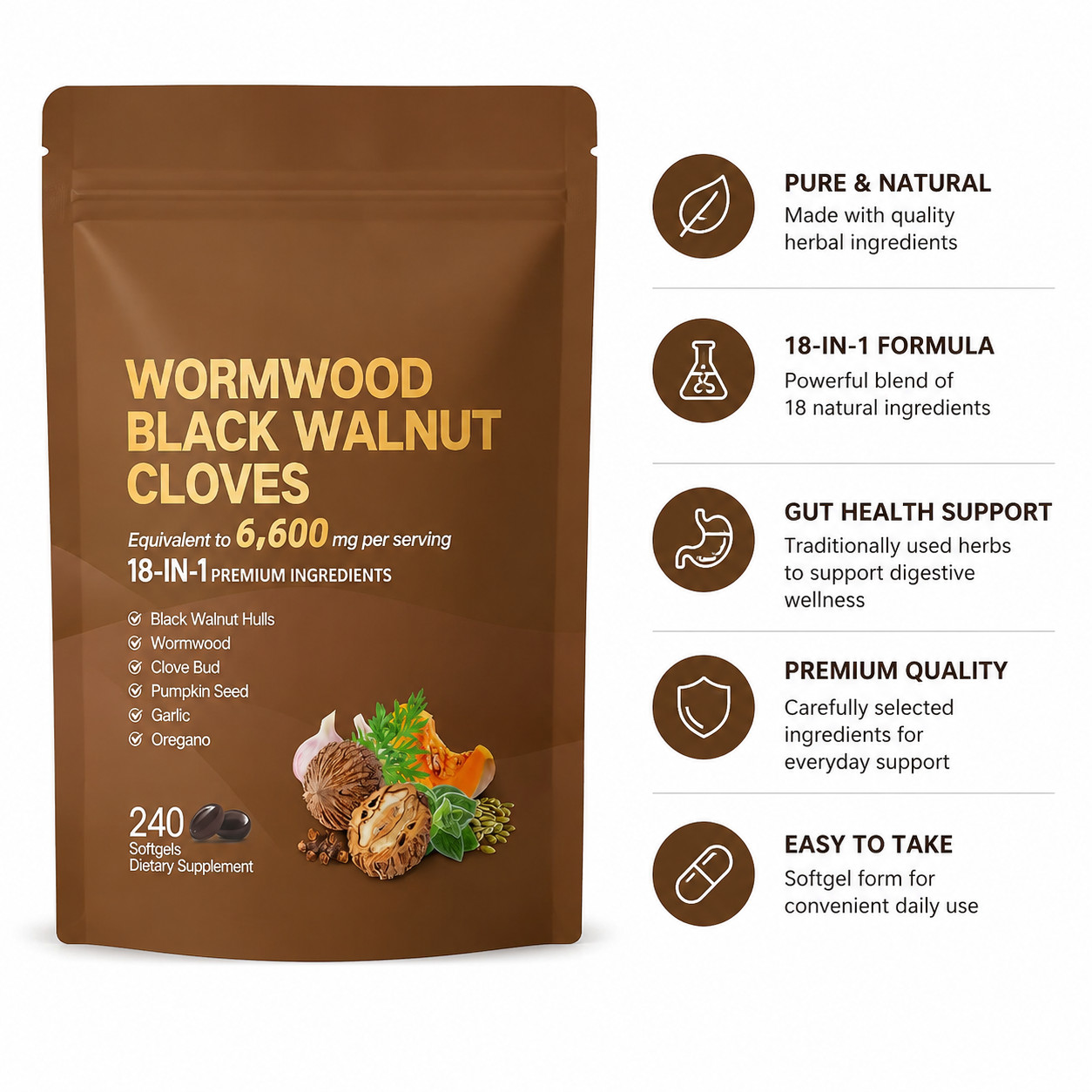 3 Pack Black Walnut Herbal Supplement Pumpkin Seed Garlic Blend 240 Softgels