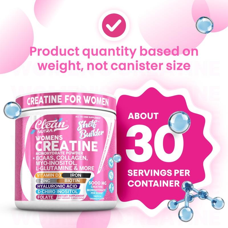 Quality Clean Nutra Women’s Creatine Monohydrate Powder with BCAAs Collagen 5000