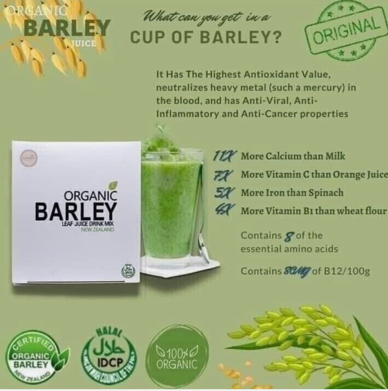 JC pure organic barley power juice with stevia from New Zealand